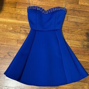 Chic Royal Blue Beaded Mini Dress